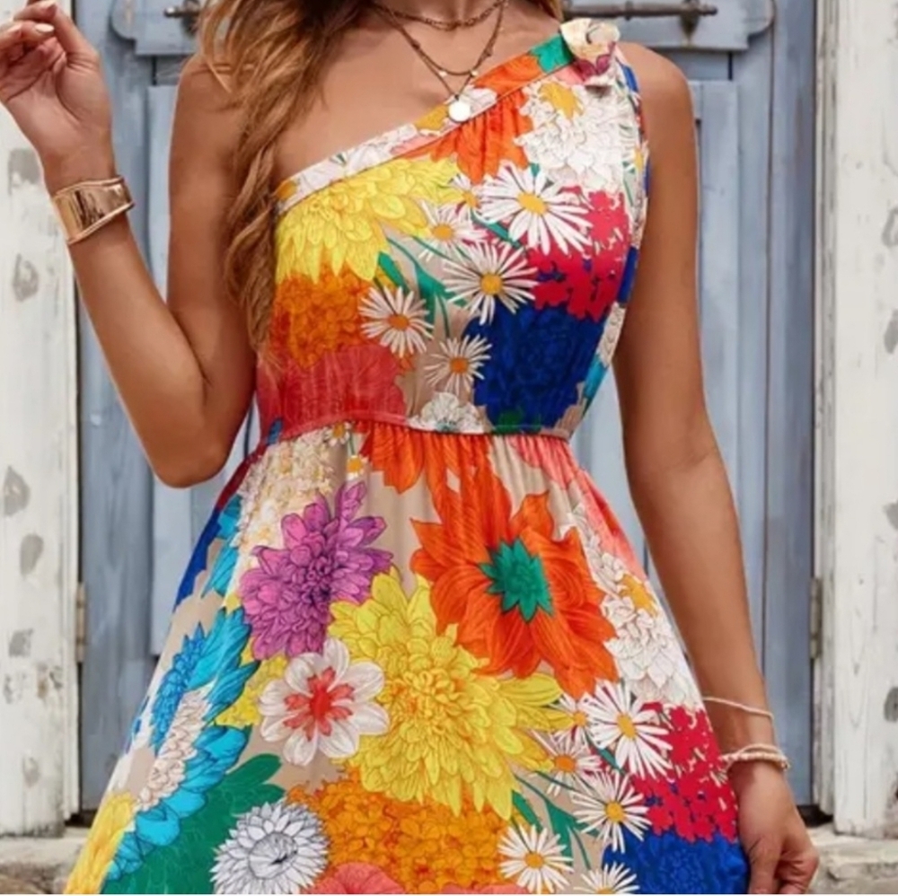 SHEIN VACAY One Shoulder Floral Maxi Dress - Multicolor - Picture 6 of 7